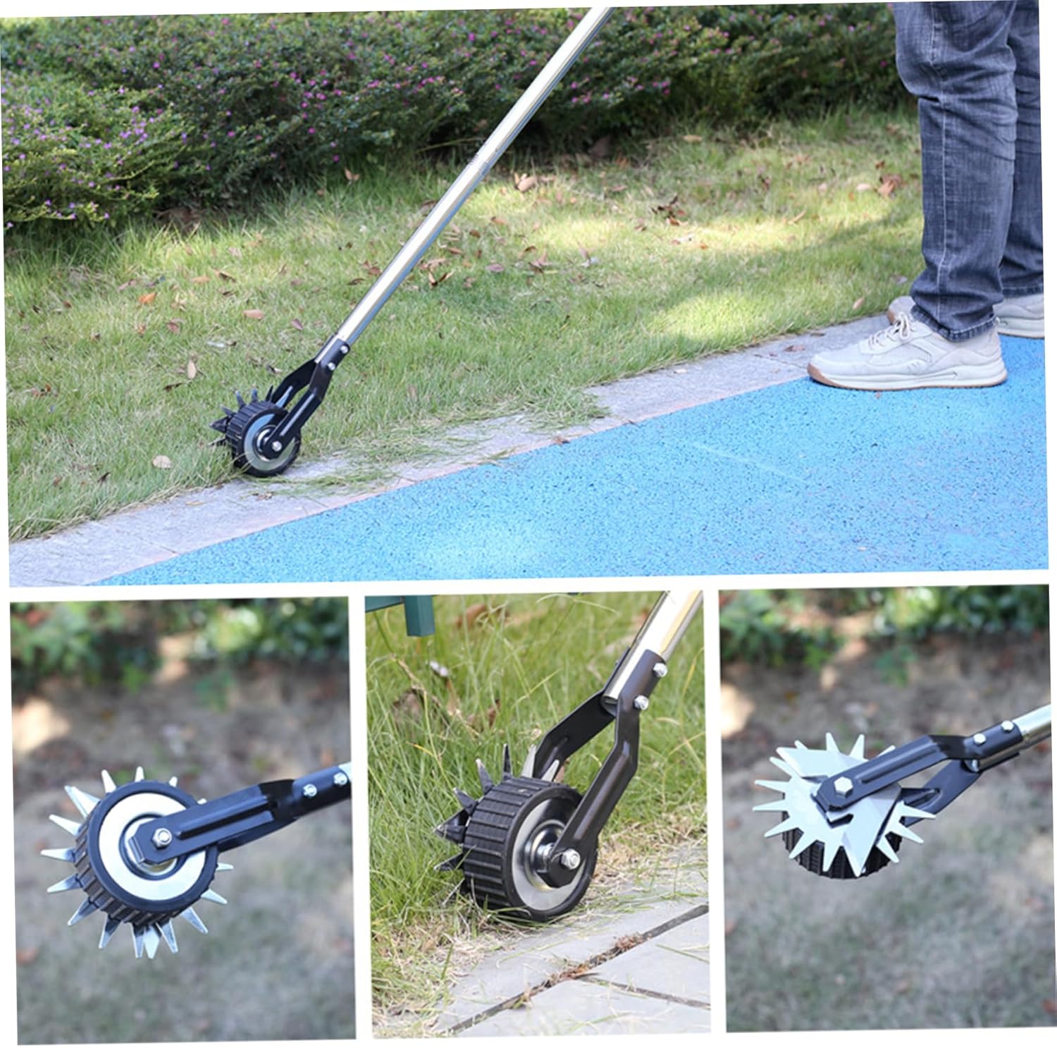 Edger Lawn Tool 53.2 Inch Manual Rotary Grass Edger with 3 Section Stainless Steel Handle and Wheel, Garden Lawn Tool for Sidewalk Yard Landscaping