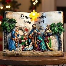Candieslife Christmas Nativity Bible Manger Scene with Star LED Light, Christmas Holy Family Nativity Figurines for Xmas Decor Gift, Tabletop Decorative Christmas Ornaments