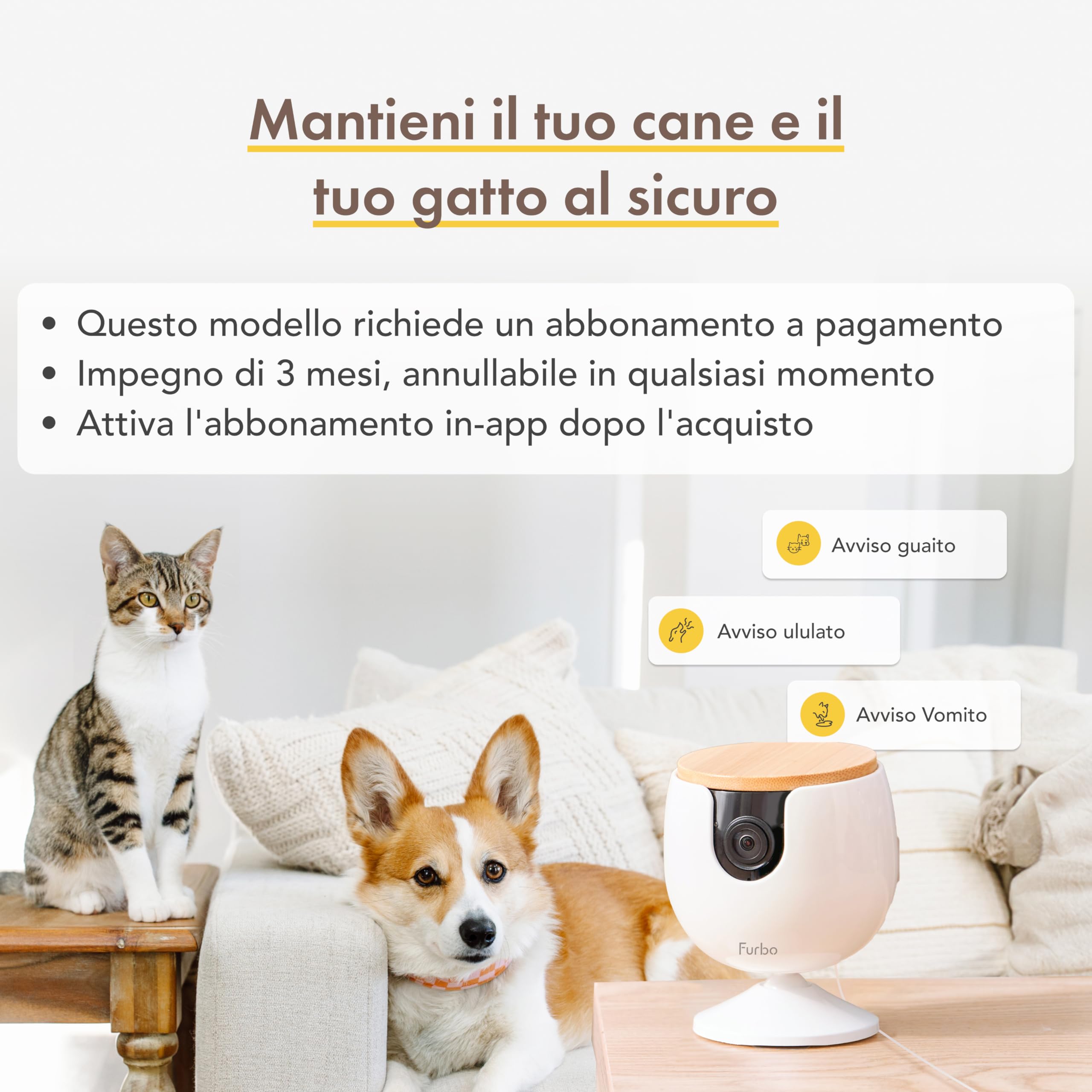 Furbo Mini Videocamera Pacchetto Sicurezza Casa [PREMIUM CON ABBONAMENTO]: Con app