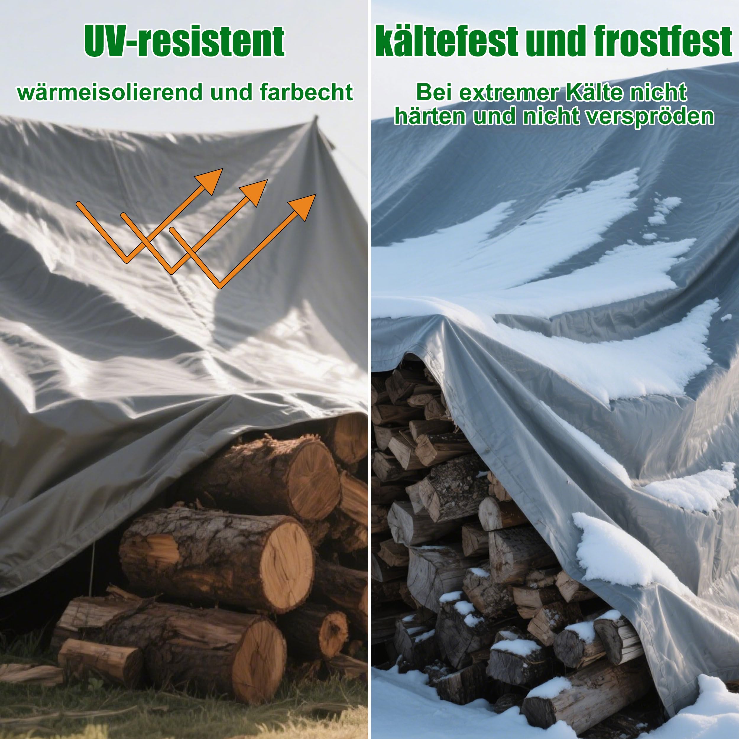 Bâche imperméable - 260 g/m² - Robuste - Gris - En polyéthylène épais - Pour toit de tente et protection pour camping, piscine, bois, voiture, bateau (5 x 6 m)