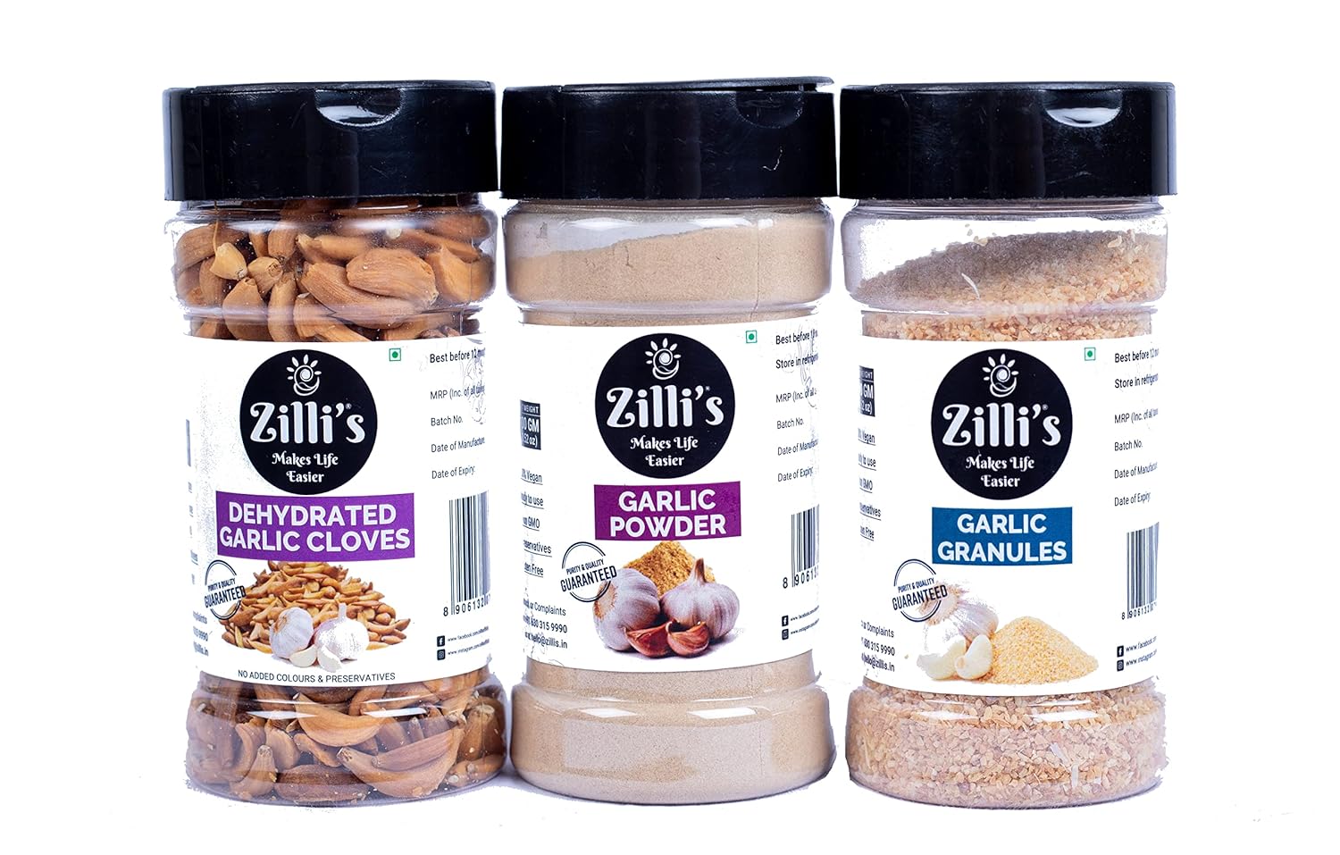 Zilli's Garlic Powder 100g, Garlic Granules 100g, Garlic Cloves 70g