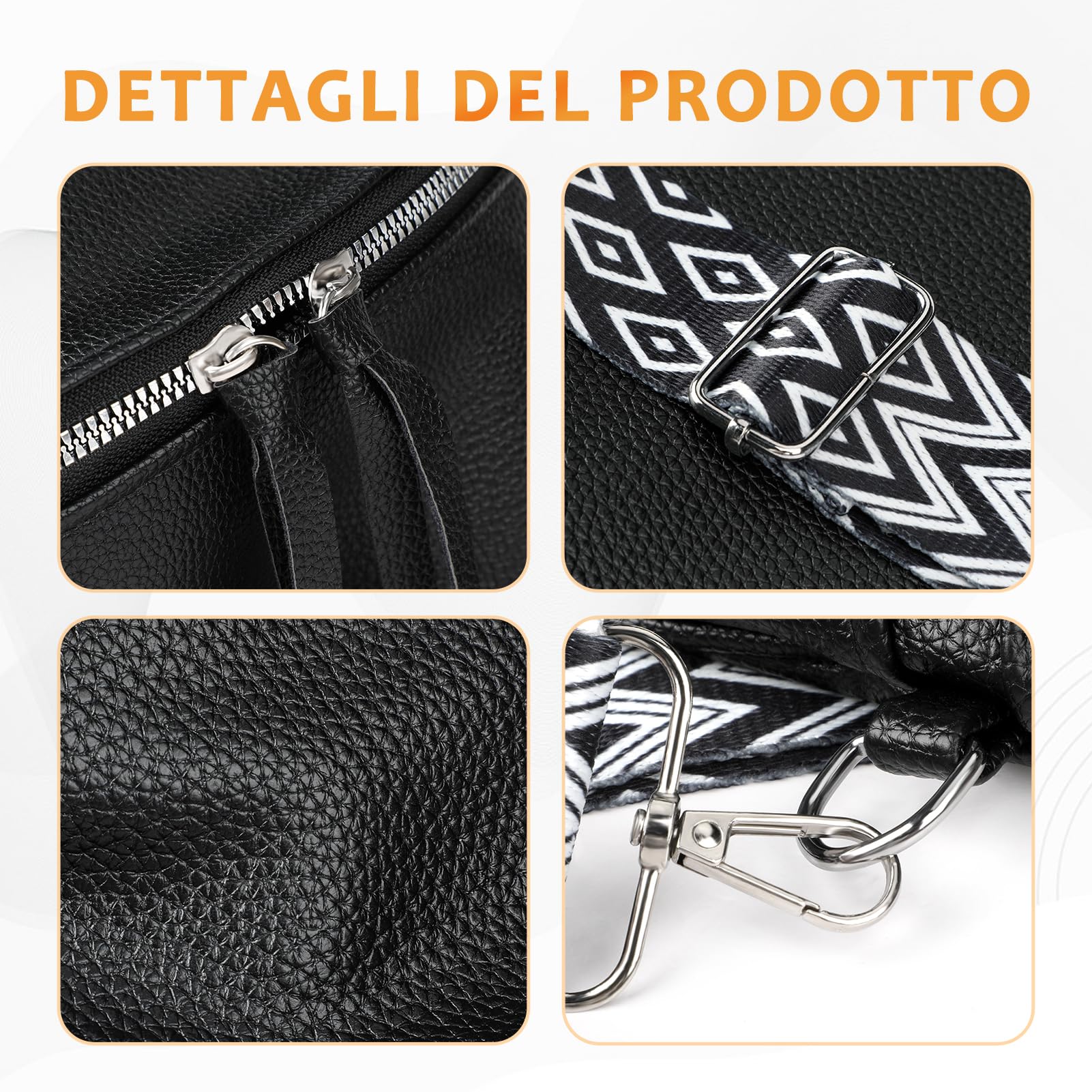 Kiiwah Marsupio Donna Elegante Pelle PU, Borsa a Tracolla di Medie Dimensioni Nero Tracolla Larga con 2 Rimovibile Spallacci