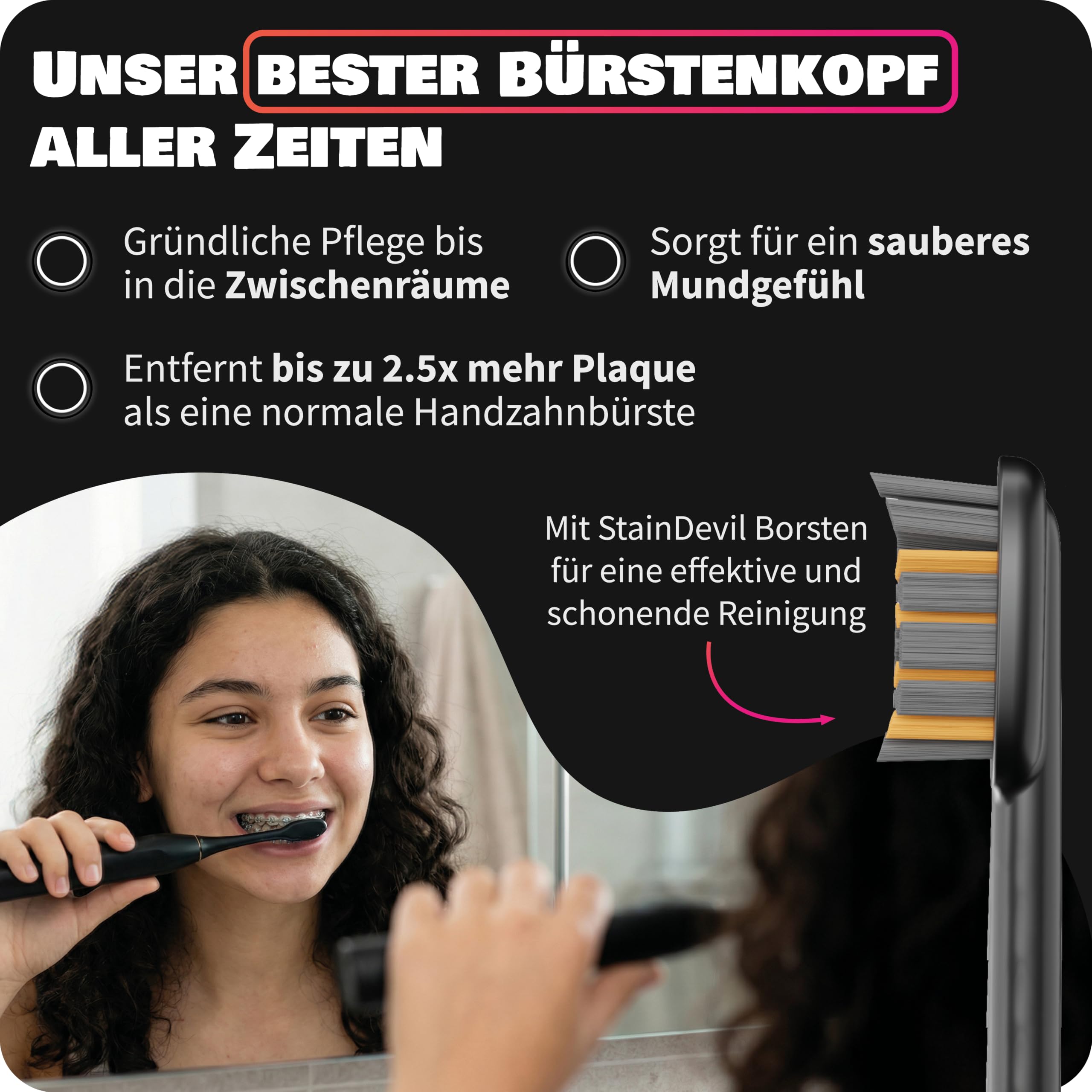 Zahnheld Bürstenkopf Pro X-Clean 9er-Set, Gero G2 & G3, Schwarz | Zahnbürstenköpfe, Aufsteckbürsten für Schallzahnbürste, elektrische Zahnbürste, Plaqueentfernung