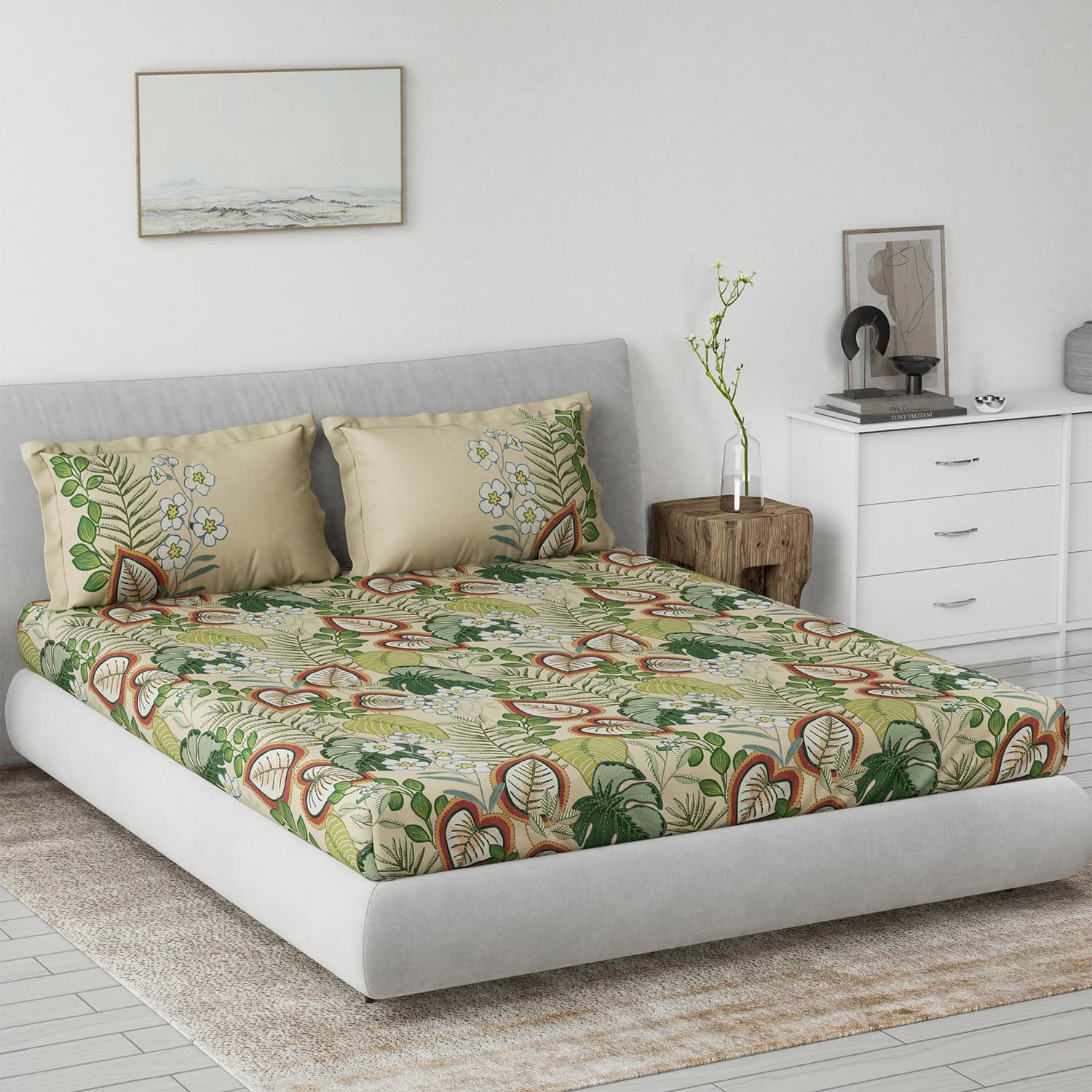 Green Cotton Queen Bed Sheet Set - DDECOR -1 Green Cotton Queen Bed Sheet Set - DDECOR -1