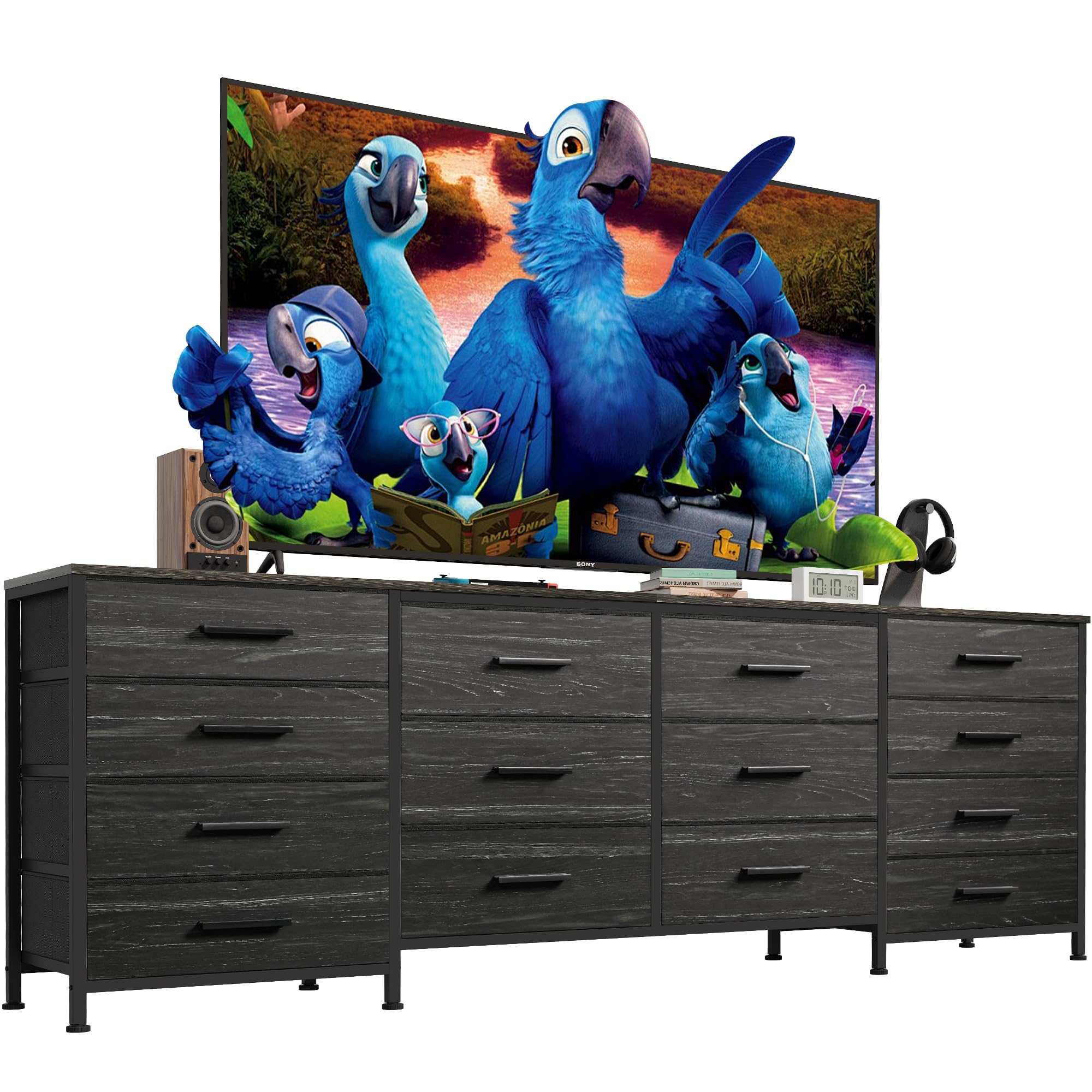 Amazon.com: EKNKOZY TV Stand with 14 Drawers, Long Dresser for TV Up to 75  Inch, Wide Chest of Fabric Dresser for Bedroom, Entertainment Center TV  Stand with Deep Drawers (63 inch, Black) :
