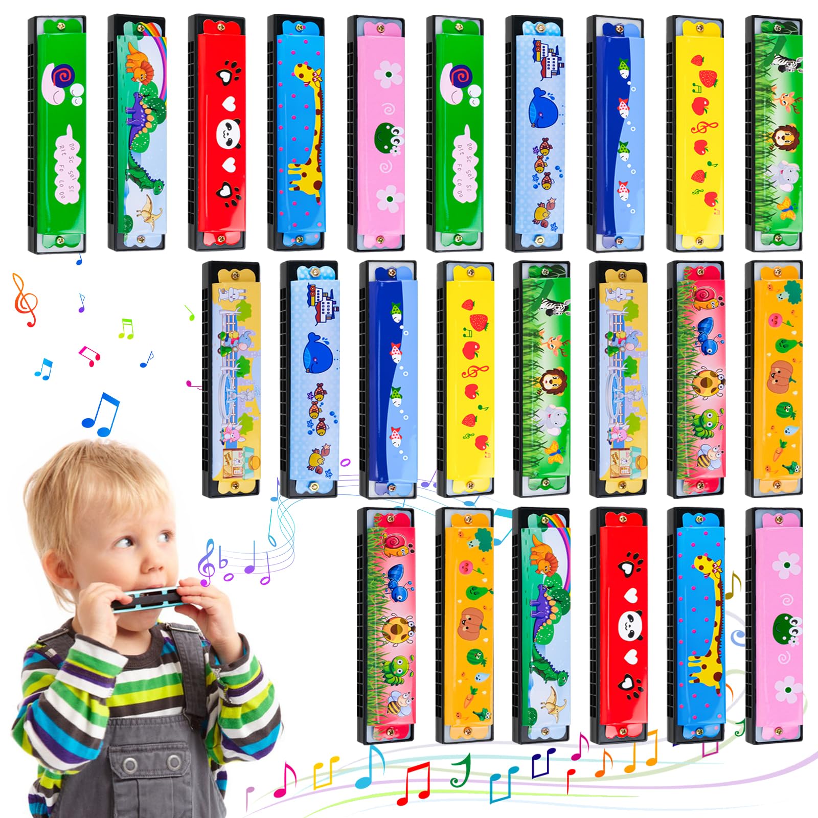 24 Pièces Harmonica pour Enfants, 16 Trous Double Rangée Débutant, Jouet Harmonica pour Débutants, Étudiants, Cadeaux