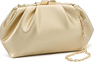 Gurina Pleated PU Clutch Purse for Women Formal - Evening Bag with Detachable Chain for Weddings, Proms