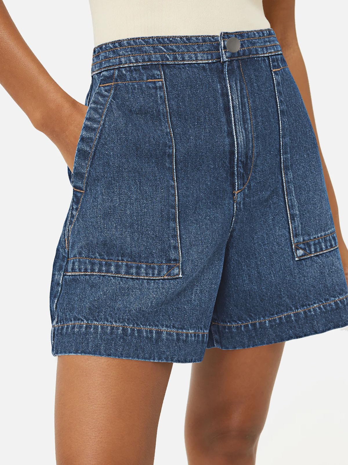 Cicy Bell Pantalones vaqueros cortos de verano para mujer, pantalones vaqueros cortos holgados, cintura alta, pantalones vaqueros anchos básicos con bolsillos