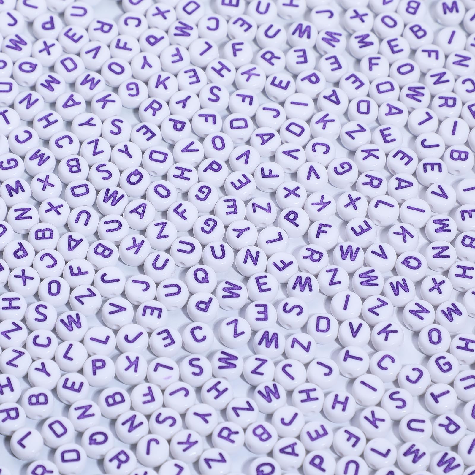 Purple Letter Beads Alphabet Letters White Round Bead, 4x7mm 1200pcs, Flat Letter Beads Purple...
