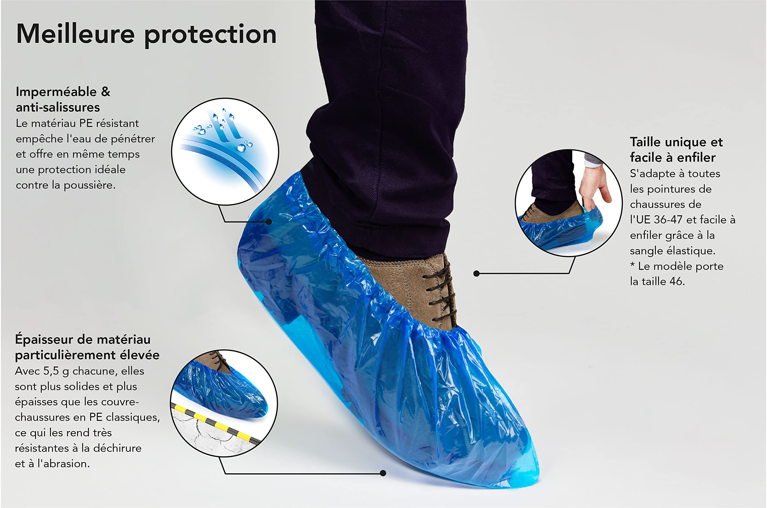 100x Surchaussures Imperméables Jetables/Réutilisables avec Semelle Antidérapante | SOLID DRY | Résistant Déchirure et à l'Abrasion | In- et Outdoor | Onesize - 5,5g par Couvre-Chaussure