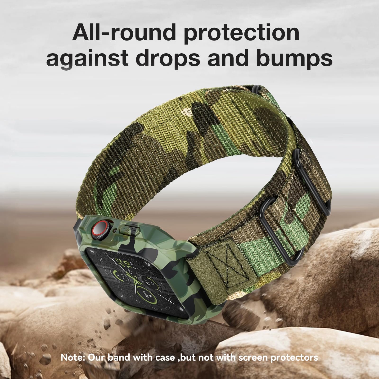 SUNFWR Bracelets Apple Watch compatibles avec Apple Watch 44 mm, 45 mm, 49 mm avec étui, en nylon Velcro robuste avec étui de protection pour iWatch Series 8/7/6/5/4 SE pour homme