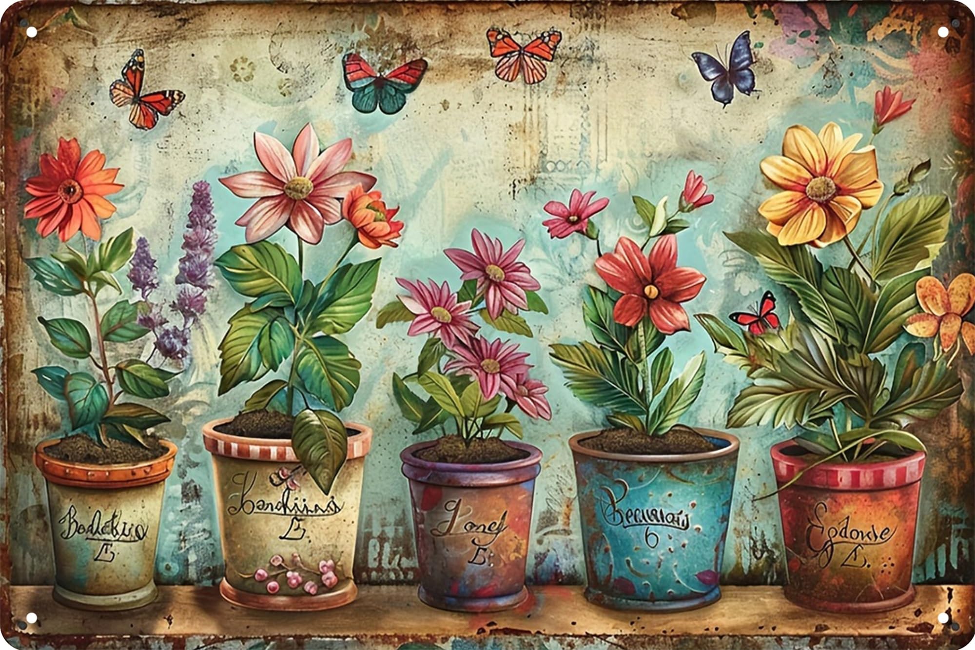 Vintage Flower Tin Sign,Retro Floral Metal Sign,Bouquet Design for French country style,Bathrooms,Gardens, Farmhouses and Cafes wall decoration 8×12Inch (Floral-03)