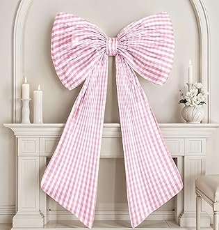 Sponsored Ad - Big Pink Bow Decor Giant Pink White Checkered Coquette Bow for Birthday Party Decorations for Girls, Large Ribbon Tie Hanging Gift Coquette Wall Decor (Textured Cotton, Internal Stability Layer)