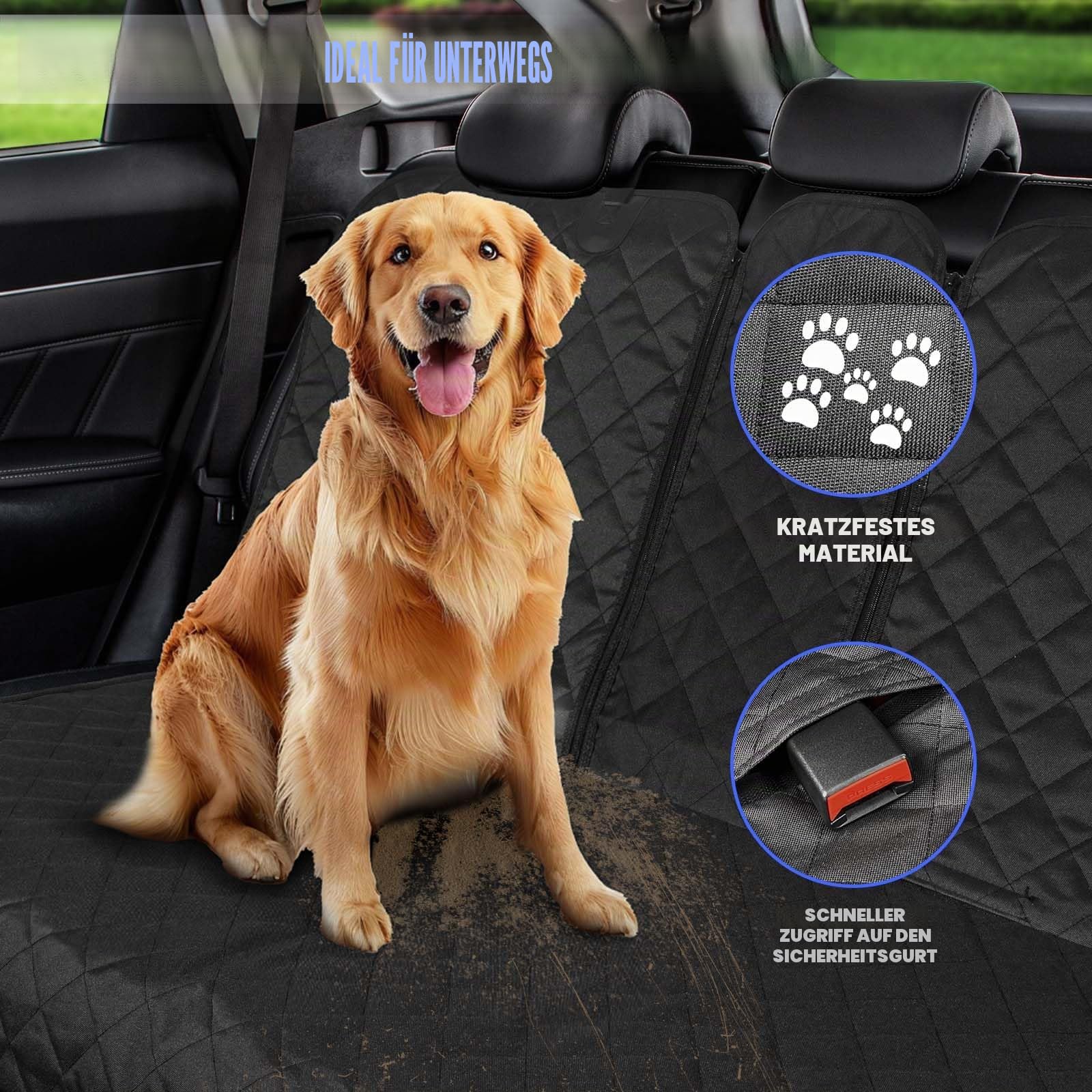 Yonktoo Hunde-Autositzbezug, wasserdicht, rutschfest, kratzfest und leicht zu reinigen, Schutz für 60/40 geteilte Sitzbank in Autos und SUVs, Schwarz, Standard – 132,1 cm B