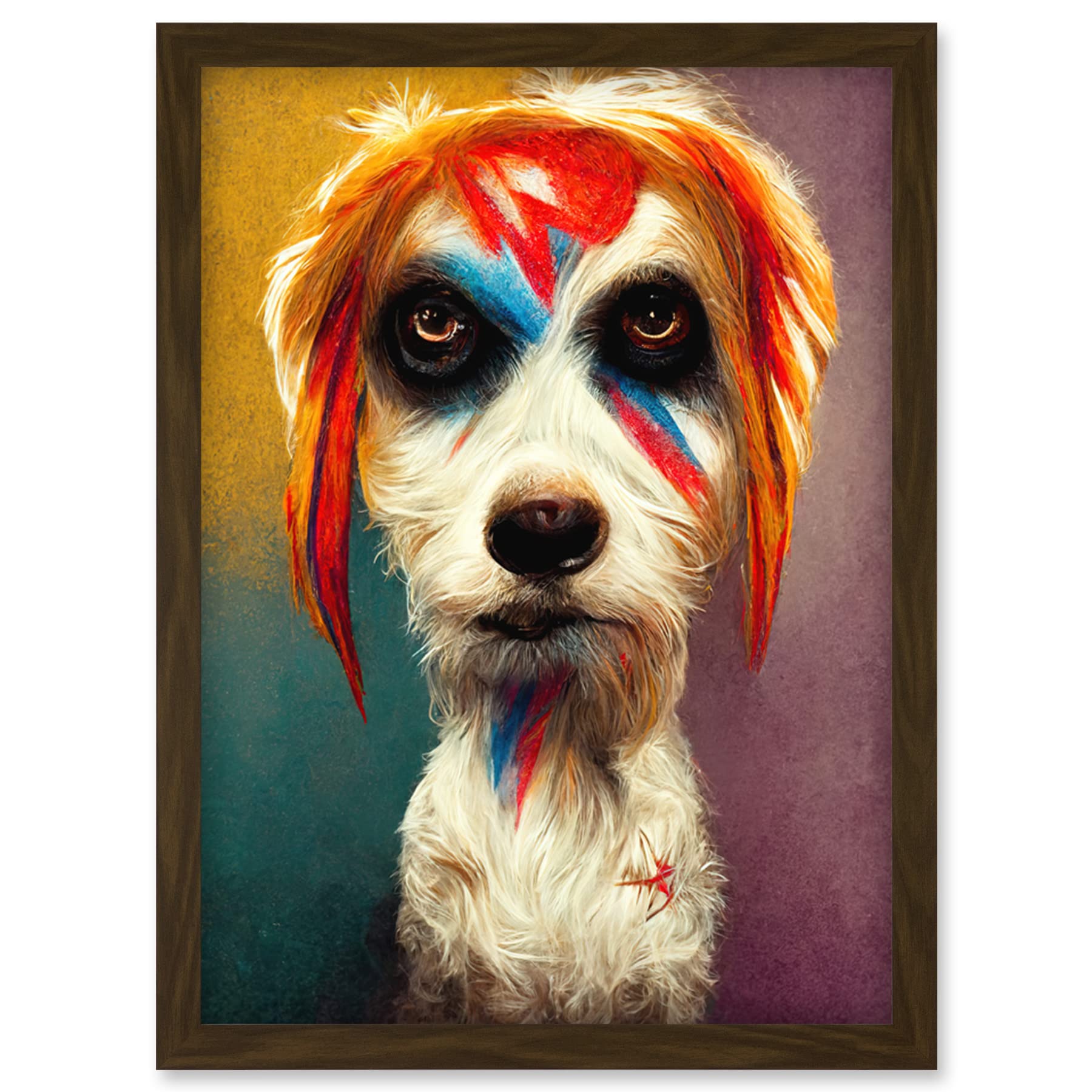 Doppelganger33 LTD Aladdin Sane Ziggy Stardust Terrier Dog Fun Quirky Painting Artwork Framed Wall Art Print A4