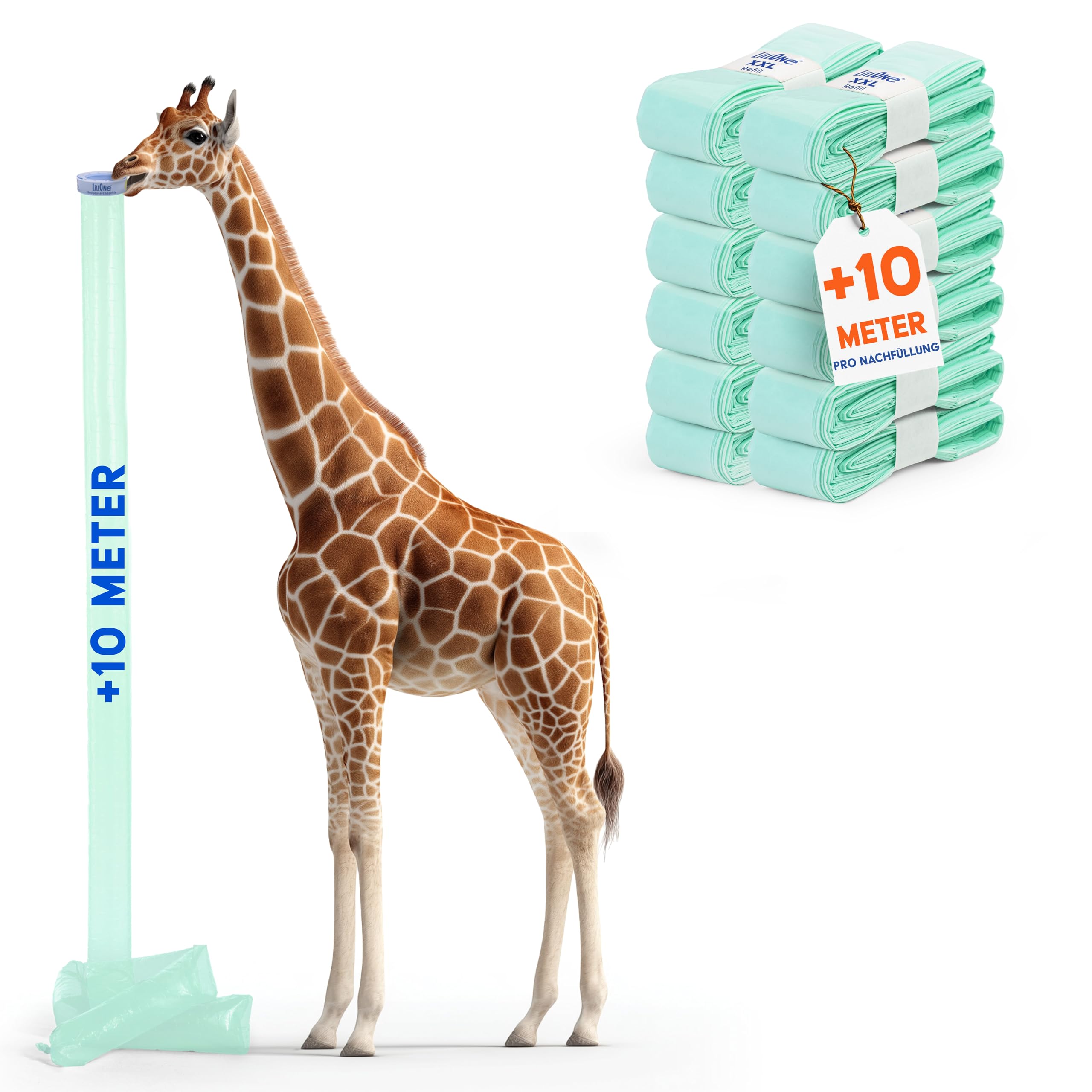 LillOne 12 XXL-Nachfüllungen Extra Lang 10,5 m für Windeleimer – Universell kompatibel mit Tommee Tippee, Munchkin, Angelcare, LitterLocker und anderen – Dickere Folie mit Geruchskontrolle
