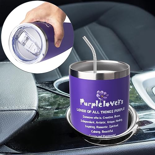 Miniatura 4 de Regalos morados para mujeres, vaso de acero inoxidable de 20 onzas para amantes de los morados, regalos de cumpleaños con temática morada para