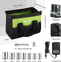 WORKPRO Elektromos Racsnis Kulcs Készlet, 12V, 55 Nm, 3/8" Méretű, LED Világítással, 2.0 Ah Akkumulátorral, 9 Dugókulccsal és Táskával 8