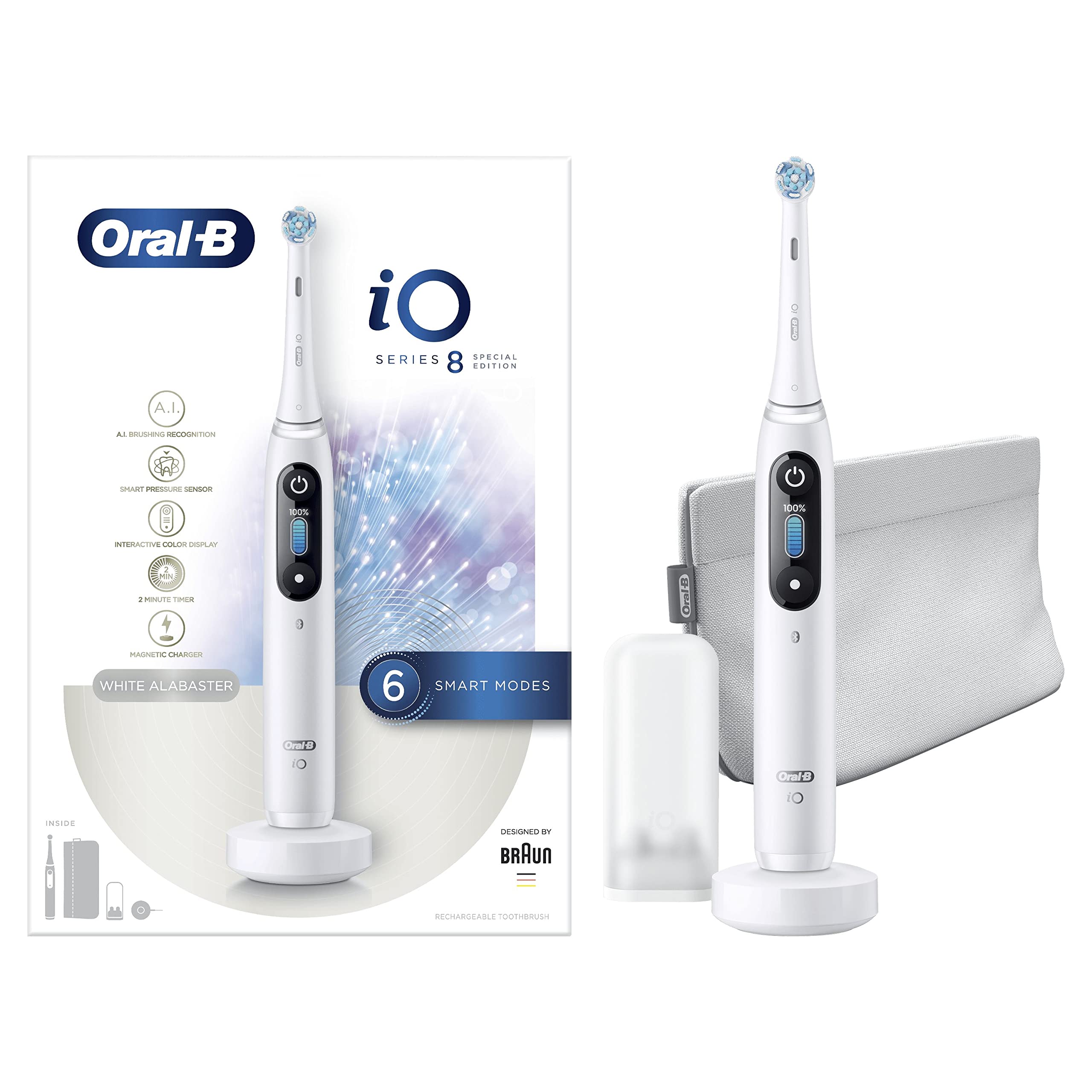 special edition io rechargeable toothbrush 8 heads white