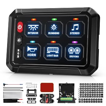 BUMBEE 6 Gang Switch Panel RGB 6-Level Brightness Switches, High Power 3 Silicone Button, Multifunction Toggle Switch Box Circuit Control Relay Momentary Golf Cart Truck SUV RV Offroad Marine
