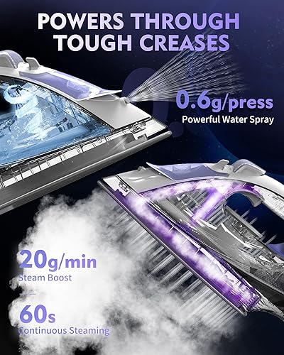Miniatura 5 de Plancha inalámbrica para ropa, plancha de vapor 2 en 1 2 en 1 de 1550 W, calentamiento rápido, suela de cerámica, apagado automático de 3 vías