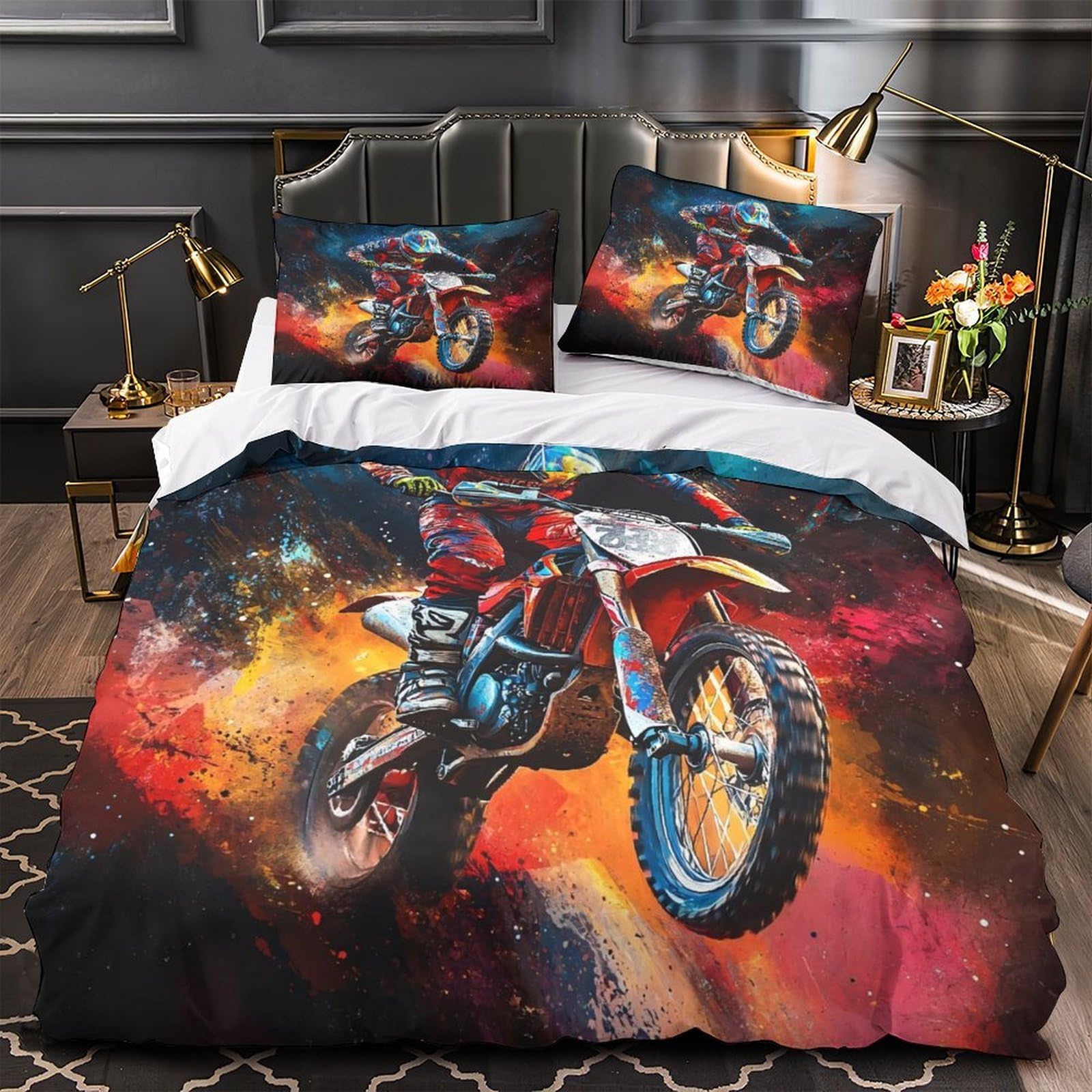 Parure de couette moto cross 3D pour transformer l'ambiance d'une chambre familiale