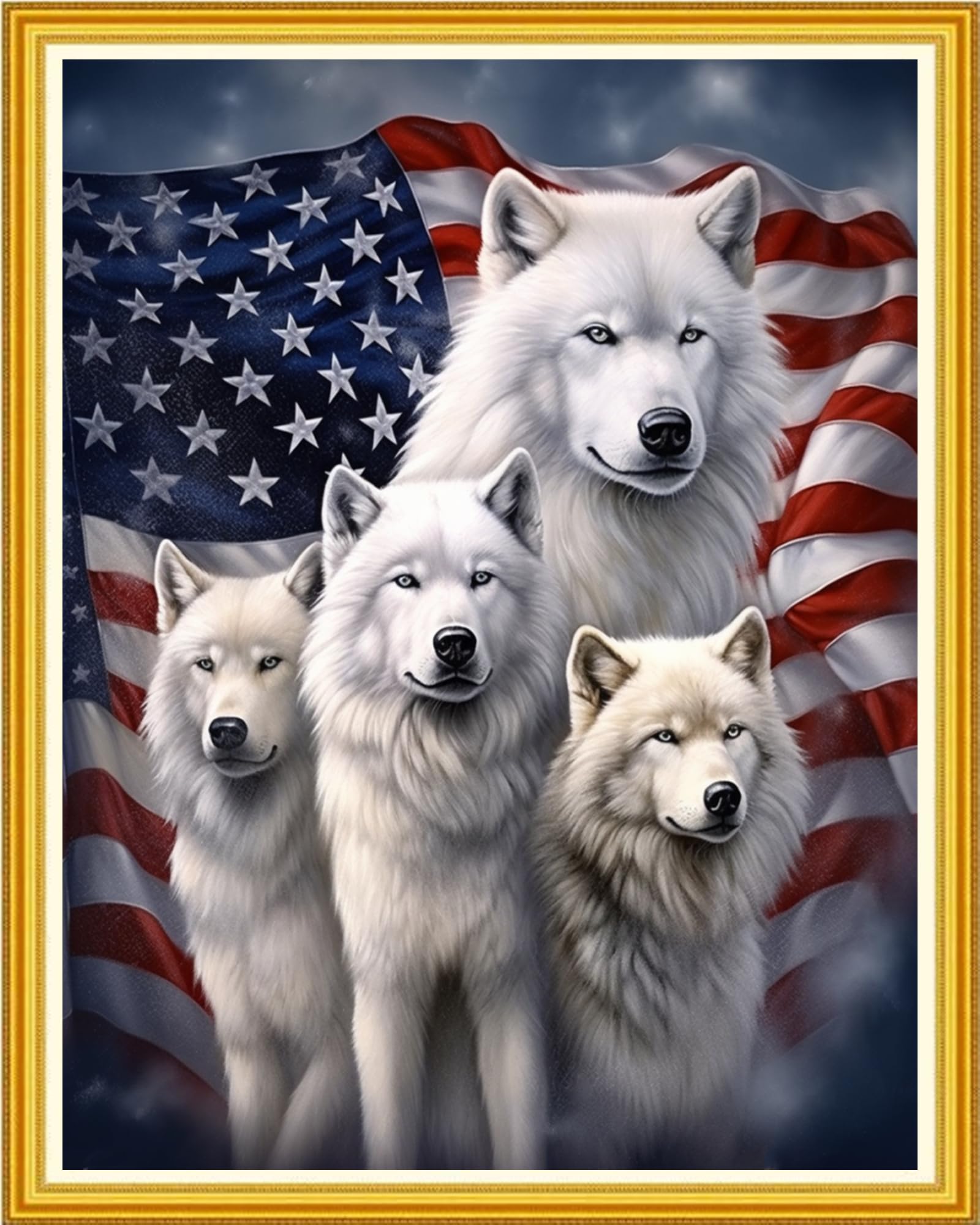 Magxvouy Cross Stitch Kits Stamped Full Range of Embroidery Kits,Cross Stitch Patterns Needlework Kits for Beginners 11CT Printed Kits&amp;Wolf Flag 16x20 inch