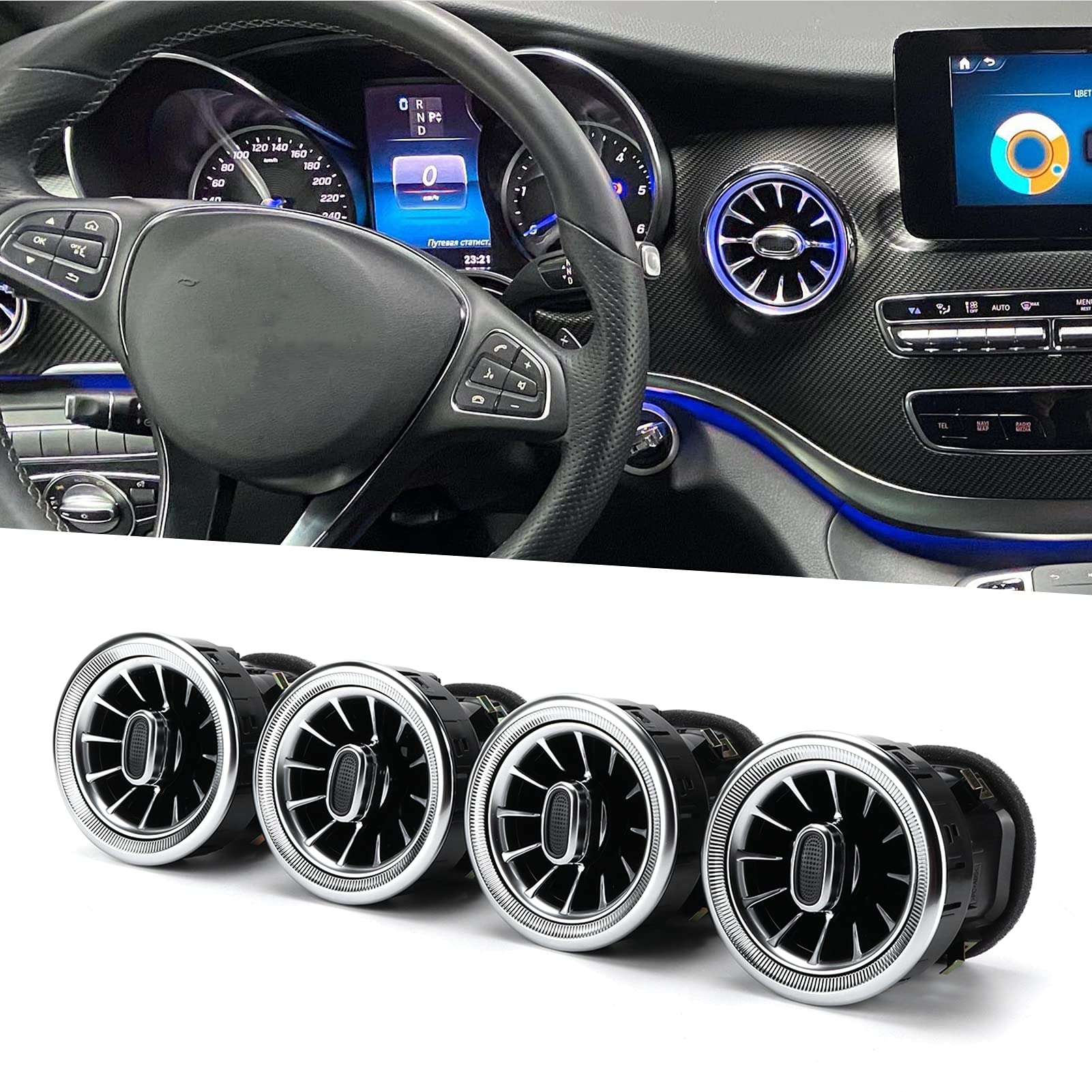 Ventilación de Aire de Turbina de Coche Kit de Luz Ambiental de Ventilación de Aire de Turbina LED Frontal de 3 Colores de 4 Piezas de Repuesto para Benz Clase V W447 2014-2020