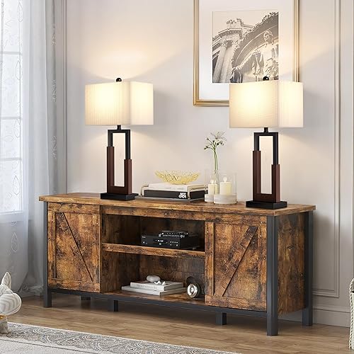 Miniatura 6 de Maxax Juego de 2 lámparas de mesa de granja de 30 pulgadas para sala de estar, modernas lámparas de noche negras con puerto USB y tipo C, lámpara de