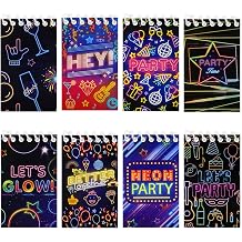 8 Pack Neon Party Mini Notebook Memo Note Pads Spiral Lets Glow Small Pocket Notepads Journal Notebook Fluorescent Party Gift Bags Filled for 80s 90s Disco Neon Rock Retro Hiphop Party Supplies