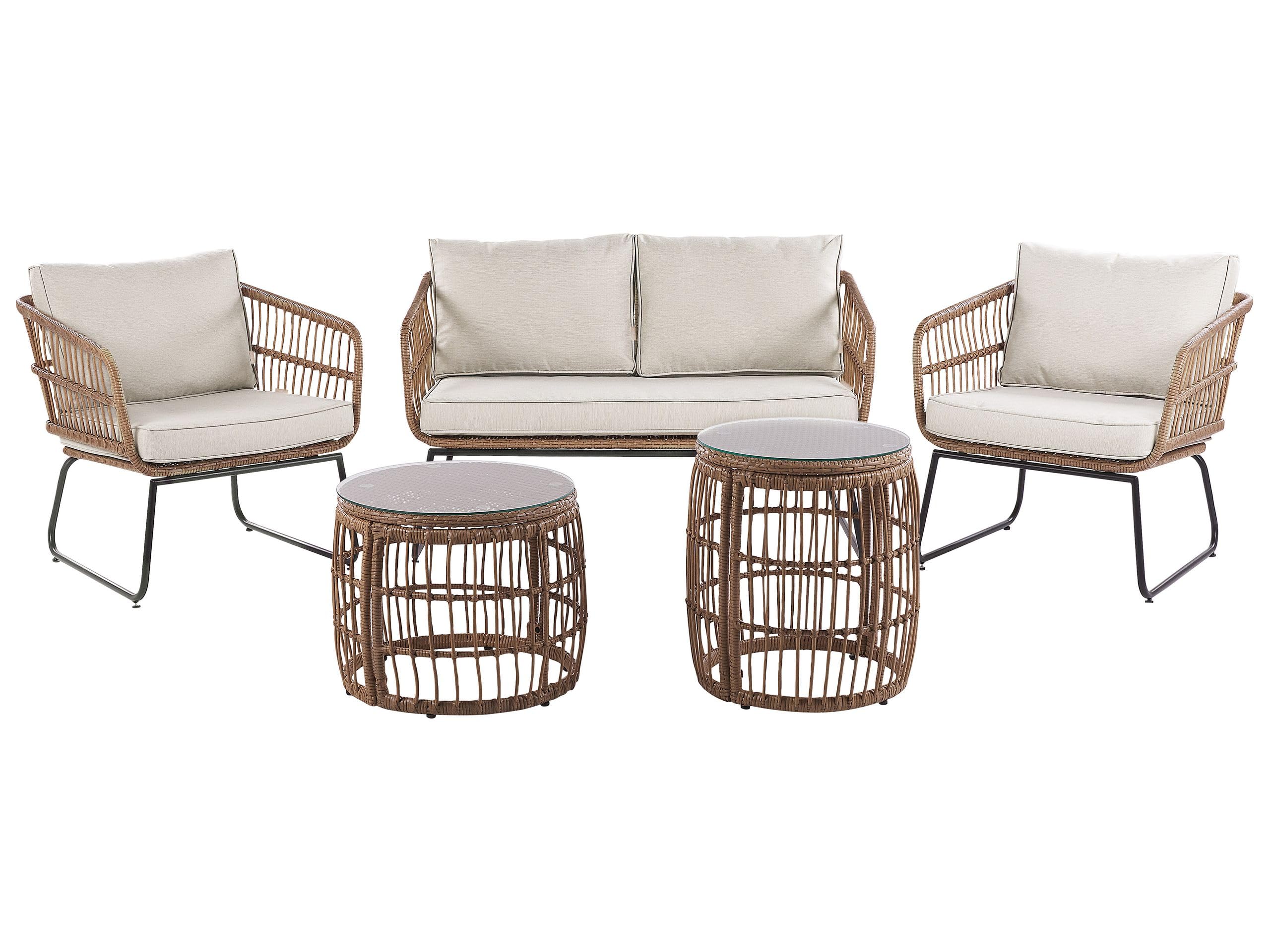 Beliani Stilvolles Gartenmöbel Set Polyrattan mit Auflagen in Beige Ravello