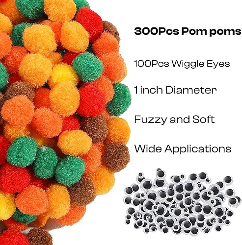 Miniatura 77 de Caydo [400 piezas] - 300 pompones surtidos de 1 pulgada con 100 pompones multicolor para artes y manualidades para niños, decoración de manualidades