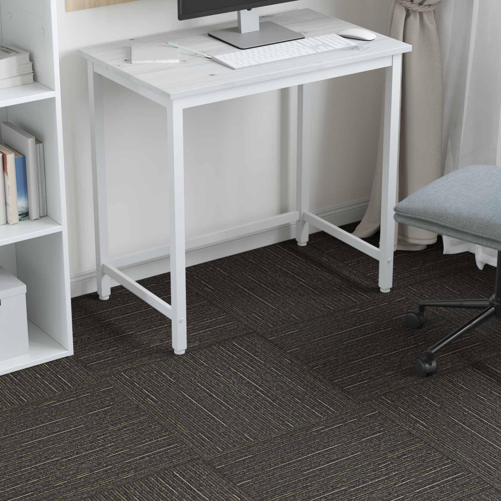 Teppichfliese Gestreift Hellbraun 50 x 50 cm 20 Stück, PP und Bitumen, Loop-Pile, 6 mm, Innenbereich, bodenbelag für Schlafzimmer und Wohnzimmer, trittschalldämmung, renovieren