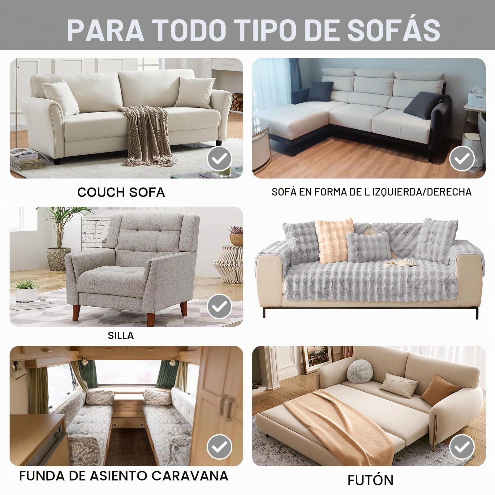 ShowyLive Funda Sofa Chaise Long, Fundas Universal para Sofa 1 2 3 4 Plazas Protector de Cubre Sofa- Súper Suave Antideslizante Antiarañazos para Perros Gatos (90 * 240 CM, Gris Claro)