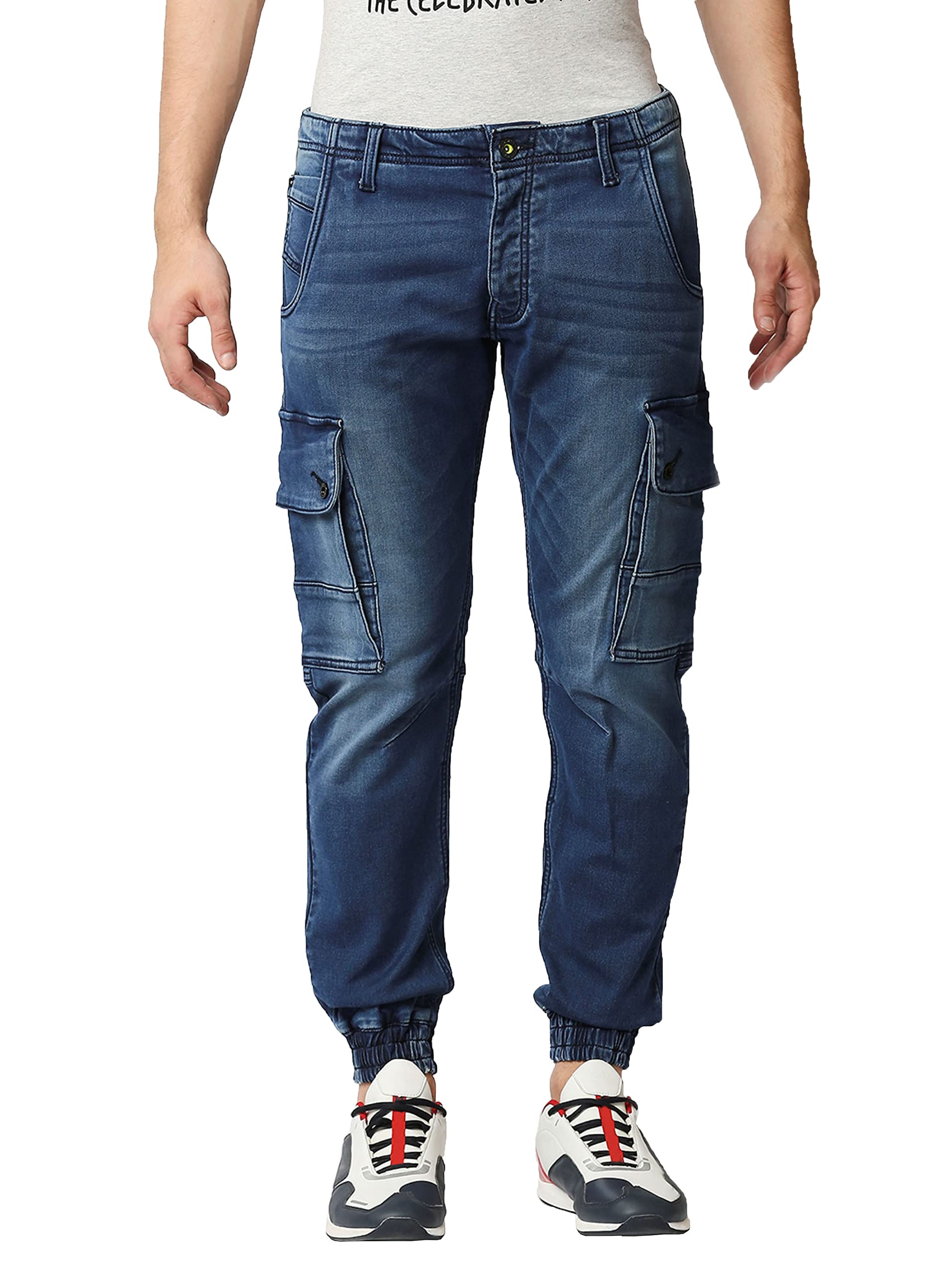 WAIMEA Men Light Blue Comfort Fit Jeans Mildly Distressed Heavy Fade Stretchable Joggers