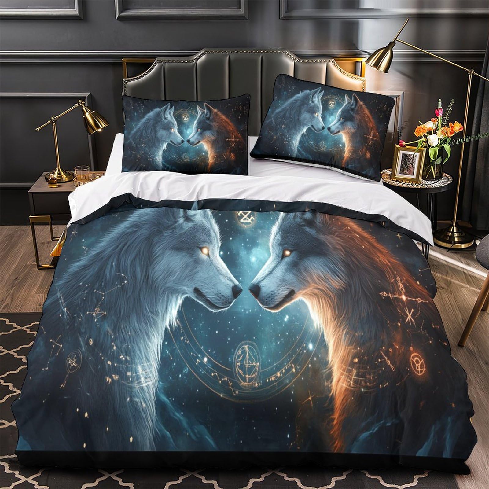 Housse de couette loup 3D imprimé microfibre drap de lit fantaisie 135x200cm