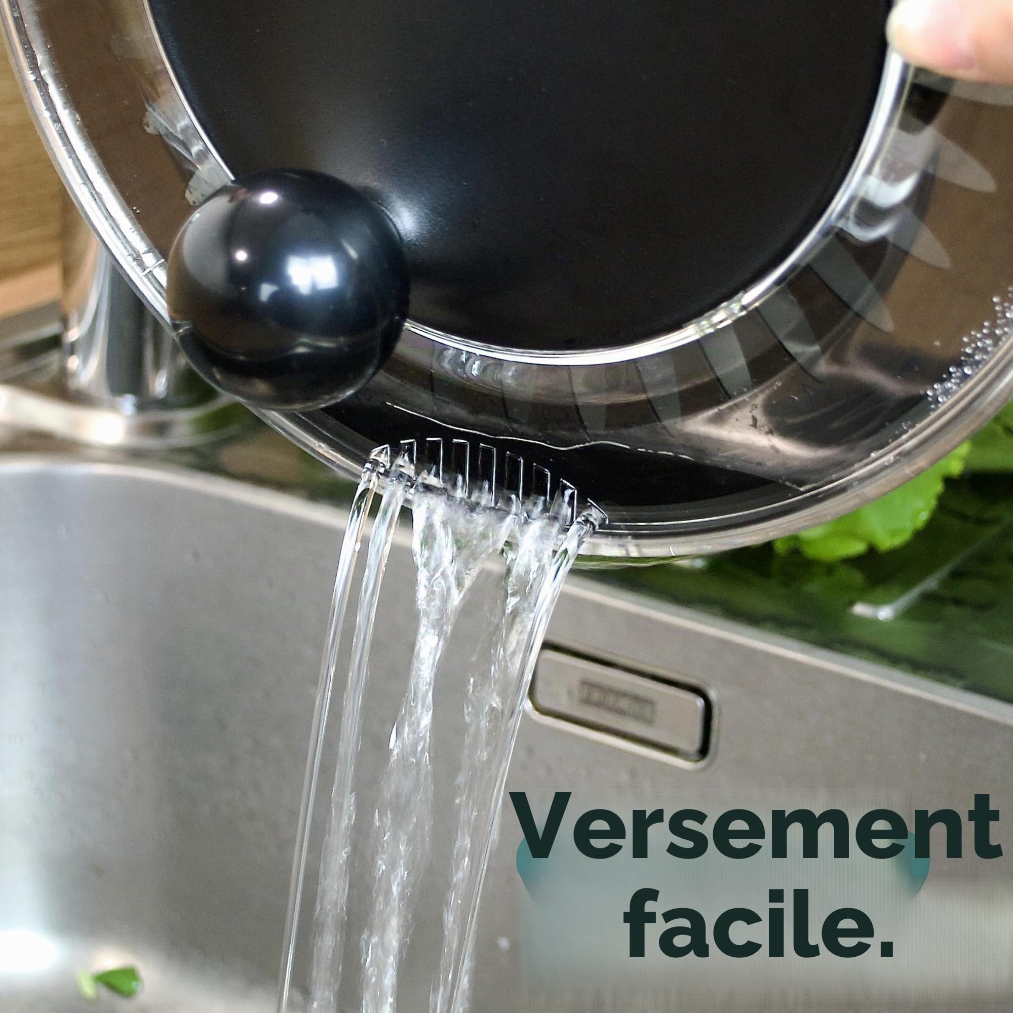 Cookery - Essoreuse à salade en acier inoxydable (4,5 l) + mandoline à légumes avec 5 lames / essoreuse à salade facile grâce au fond antidérapant et à l'entraînement cube