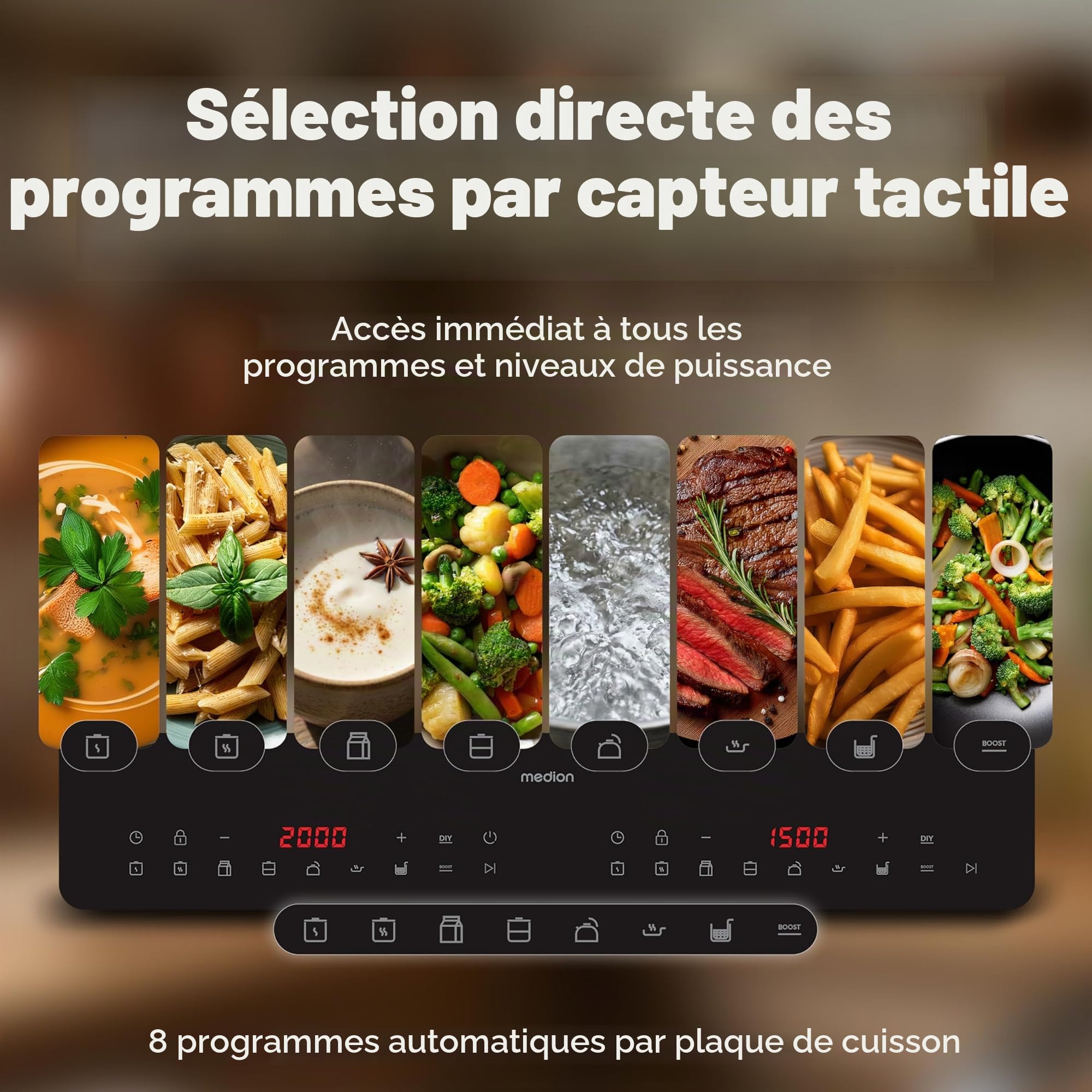 MEDION IC20D Plaque induction 2 foyers 3500 W extra plate | 8 programmes automatiques, mode DIY, écran LED, commande tactile, surface verre sans joint
