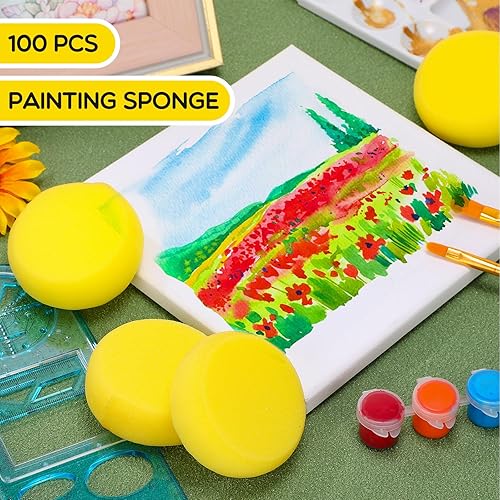 Miniatura 5 de Zhehao Esponja de pintura amarilla, esponja sintética de acuarela de 3 pulgadas, esponjas redondas para acuarela, manualidades, cerámica, arcilla,