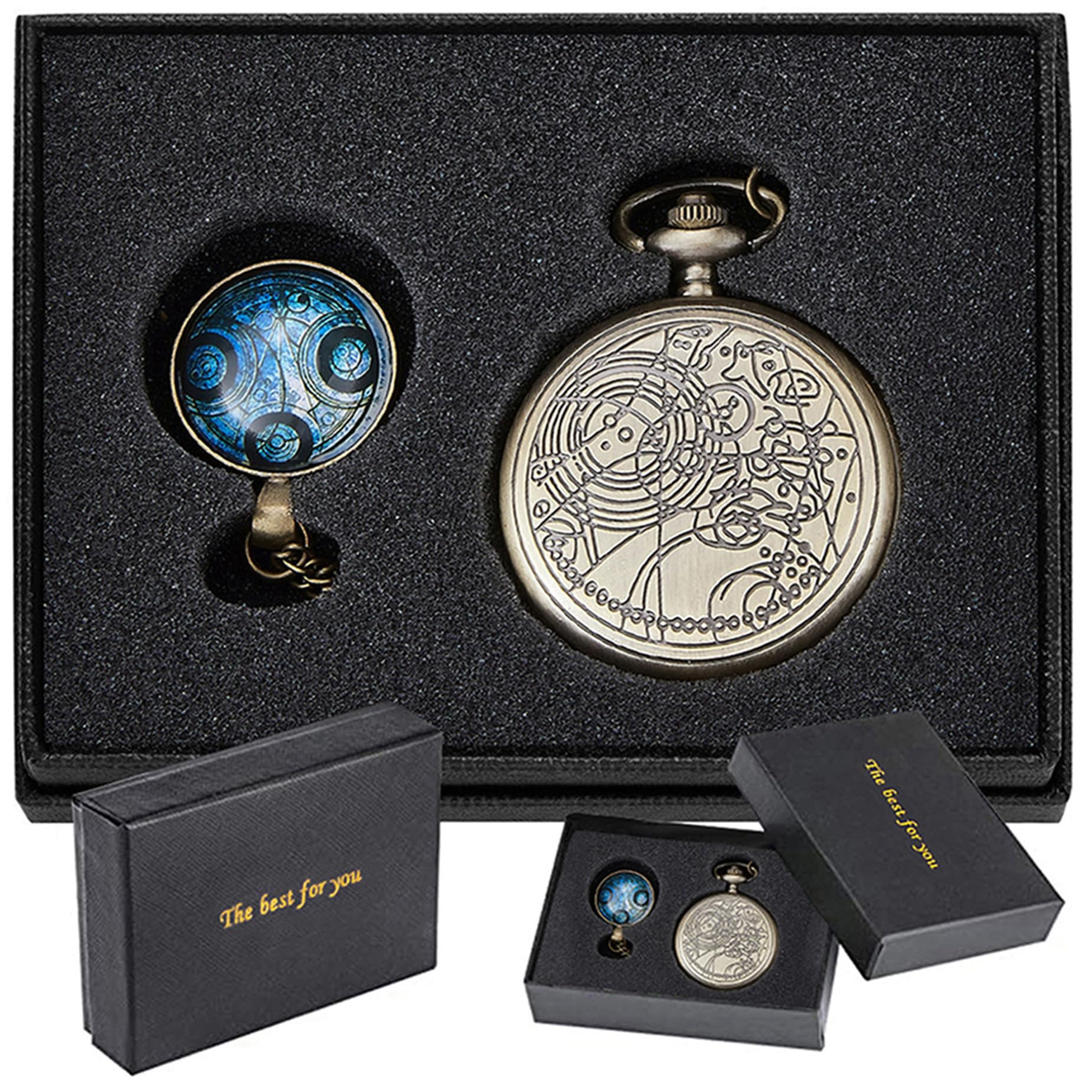 Nostalgia Movie Theme Design Alloy Quartz Pocket Watch with Necklace Chain