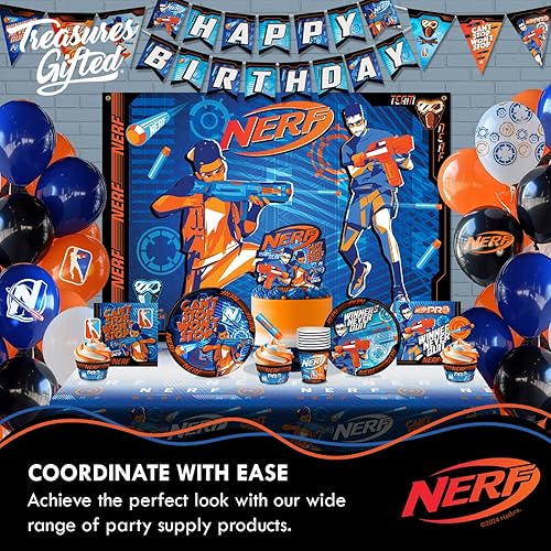 Miniatura 8 de Treasures Gifted Suministros para fiesta de cumpleaños Nerf con licencia oficial, sirve para 24 invitados, juego de vajilla para principiantes,
