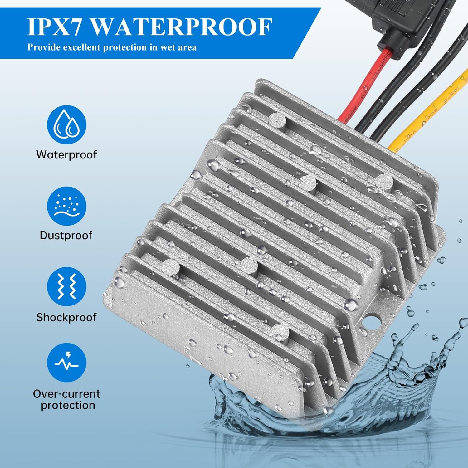 Alimentatore DC/DC scendere da 20-72V a 12V, convertitore di tensione con fusibile a 12V10A 120W MAX Trasformatore di potenza per automotive, luci LED, banchina della barca, strumenti e altro.