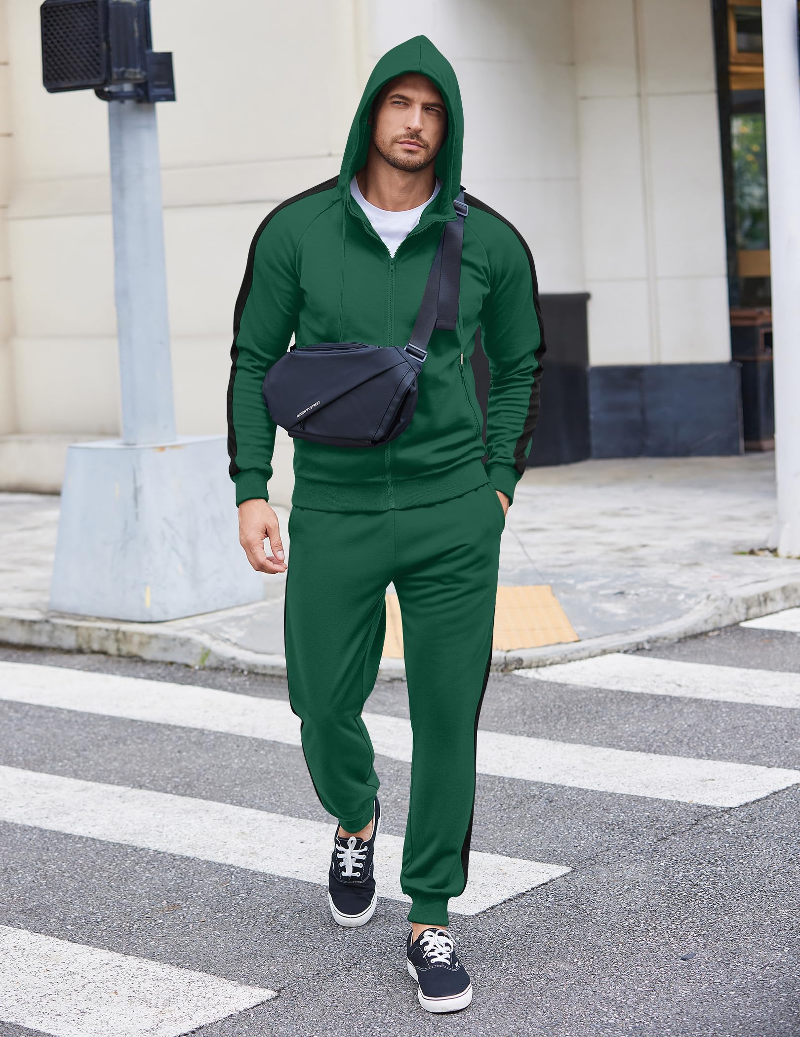 COOFANDY Survêtement pour homme avec poches zippées, fermeture éclair sur toute la longueur, sweat à capuche, sweat-shirt 2 pièces, course à pied, jogging, sport, décontracté, sweatshirt