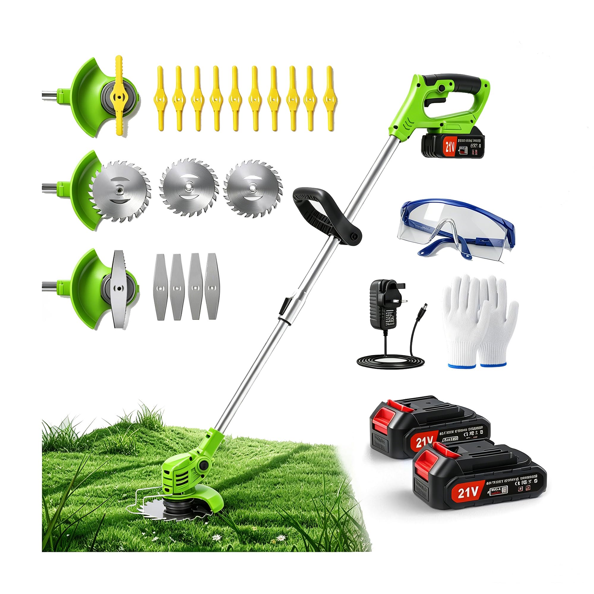 EVOKRYL Aero X1 Cordless Strimmers 750W Motor Cordless Grass Trimmer with 2 X 2000mAh Battery 3.1LB 16 Blades for Ivy, Nettles, Ferns, Thorns