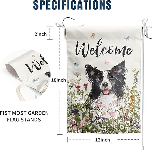 Miniatura 2 de Bandera de jardín floral Border Collie para primavera, verano, bandera de jardín con flores para perro, banderas de jardín para exteriores, pequeñas