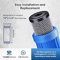 Vista 8 de Cartucho de filtro de agua de carbono CTO de 1 micrón, 2.5 x 10 pulgadas, repuesto para sistema de filtro de agua debajo del fregadero, Dupont