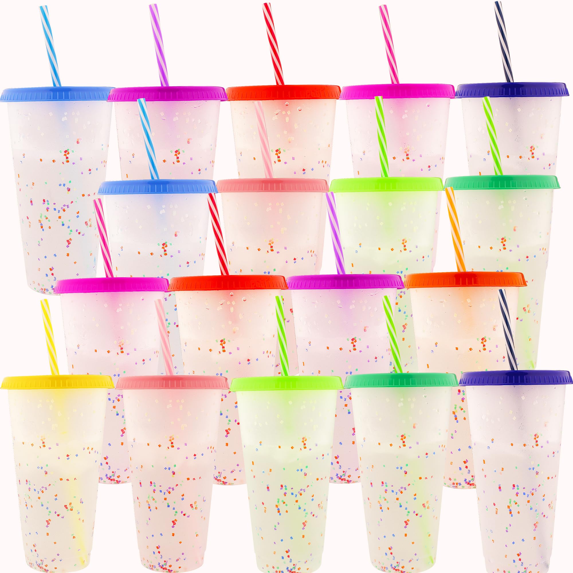 24 oz Plastic Color Changing Cups Lids Straw 18 Pack Reusable Bulk Iced  Coffee | eBay
