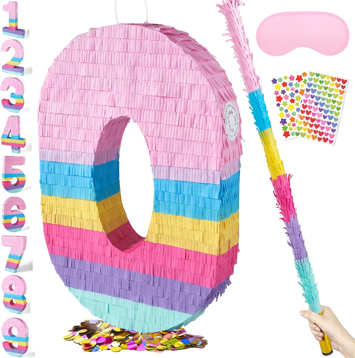 PCFING 20 Inch Number 3 Piñata Candy Color with 30 Inch Piñata Stick Blindfold Confetti for Boys Girls Adults Birthday Party Decorations, Anniversary Celebration, Fiesta