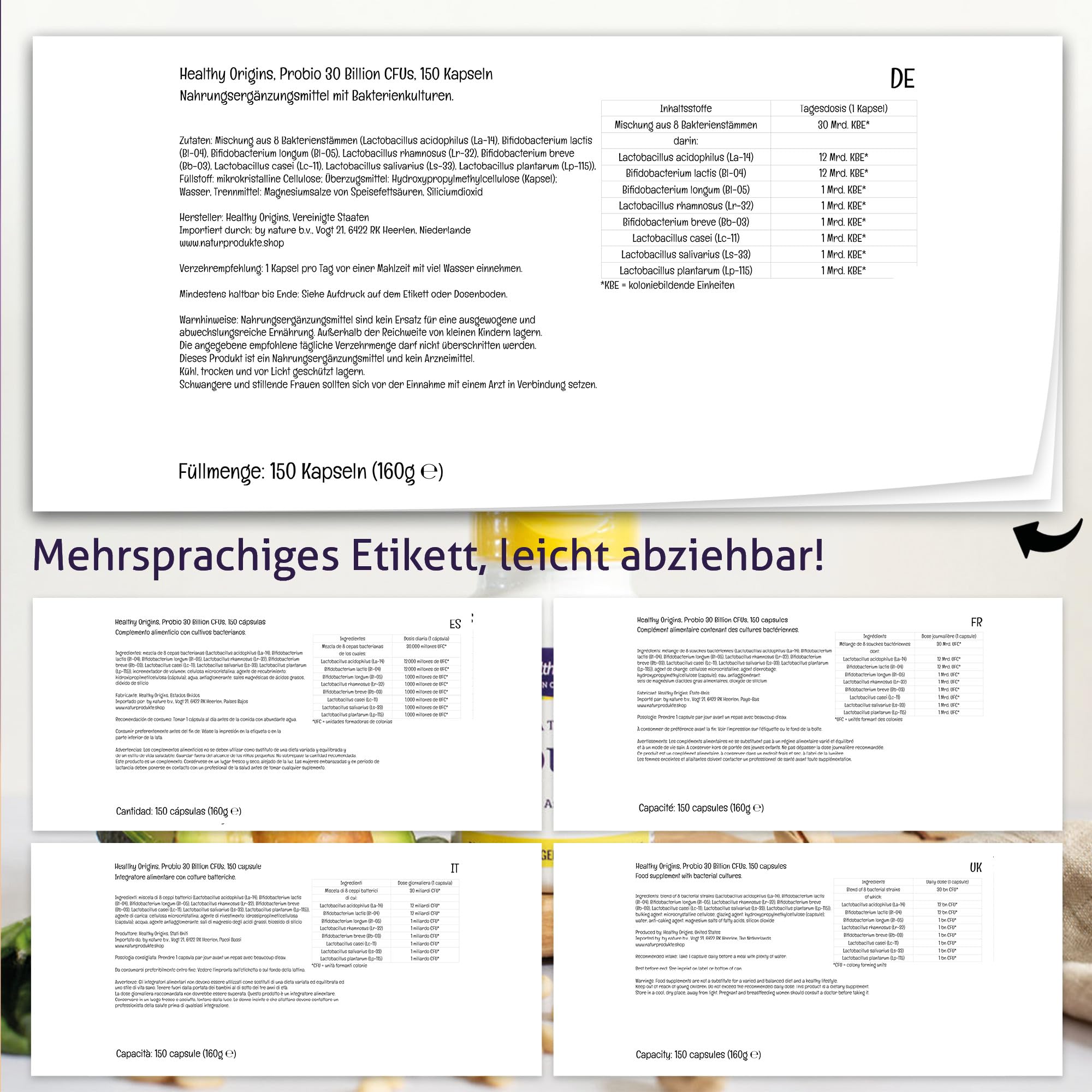Healthy Origins, Probi 30 Billion CFU's, 150 glutenfreie Kapseln, 30 Billion Bakterienkulturen je Dosis, Sojafrei, GMO frei, Geschmacksneutral