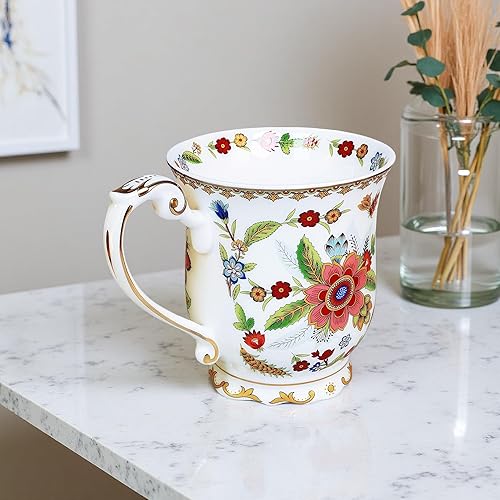 Miniatura 7 de Taza de café vintage con estampado de flores en relieve, taza de café retro de porcelana de alta calidad de 11.8 onzas para café, té, leche,